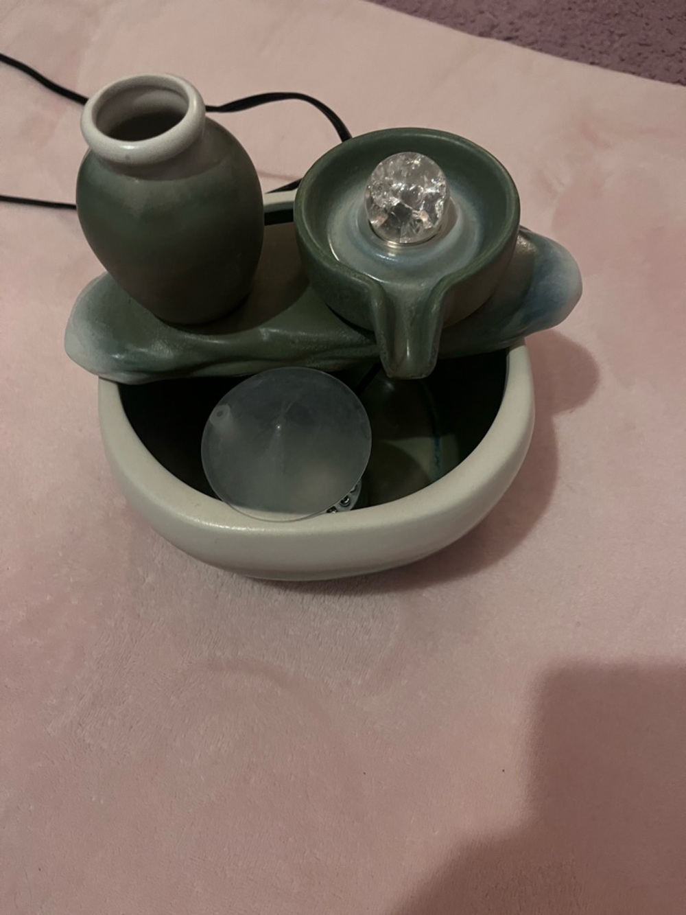 Zen Ceramic Tabletop Fountain in Sage Green and Cream